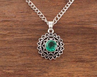 Sterling Silver Emerald Pendant Necklace: Handmade Green Gemstone Jewelry