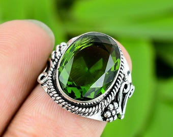 Handmade Peridot Ring: 925 Sterling Silver Boho Ring, Size 7