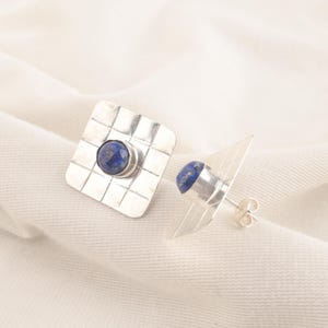Lapis Lazuli Stud Earring, Handmade Earring, Natural Gemstone Earring, Boho Earring, 925 Silver Earring, Lapis Jewelry, Women Earring