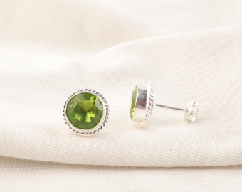 Handmade Peridot Earrings: 925 Sterling Silver, Round Stone (10MM)