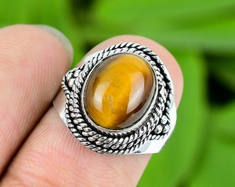 Tiger's Eye Ring | Sterling Silver Tiger Eye Gemstone Ring | Handmade Statement Ring | Vintage Signet Jewelry | Gift for Him