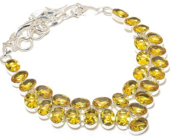 Citrine Gemstone Necklace, 925 Sterling Silver Handmade Jewelry, Citrine Necklace