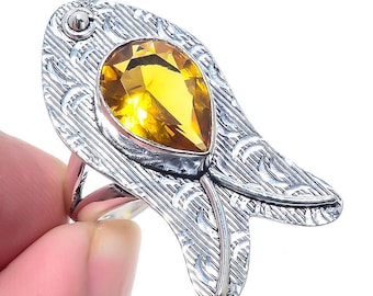 Oval Citrine Ring, Handmade 925 Sterling Silver Gemstone Ring