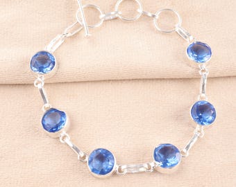 Pulsera de tanzanita, pulsera de piedras preciosas azules, joyería de plata y cristal hecha a mano.