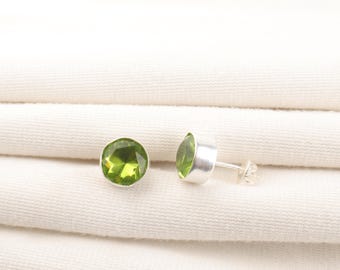 Handmade Round Peridot Earrings: 925 Sterling Silver