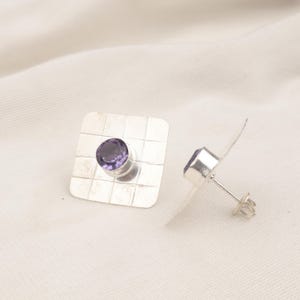 Iolite Stud Earrings 925 Sterling Silver Earrings, Handmade Jewelry, Round Studs, Mothers Gifts, Iolite Stone Earring, Birthday Gift for Her