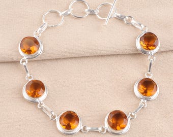 Citrine Bracelet, Yellow Citrine Gemstone Bracelet, November Birthstone Jewelry, Sterling Silver Citrine Bracelet, Citrine Gift for Her