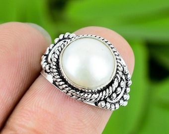 Natural Freshwater Pearl Ring – 925 Sterling Silver Handmade Statement Ring for Women