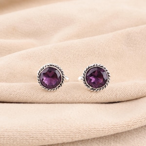 Amethyst 10MM Round Cut Gemstone Cufflinks, 925 Sterling Silver Cufflink, Handcrafted Bezel Set Men&#39;s Cufflinks, Gift For Men, Birthday Gift