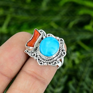 Red Coral Turquoise, 925 Sterling Silver Ring Gemstone, Handmade Jewelry Ring, Sterling Silver Ring, Gift For Women, Statement Ring