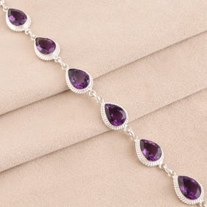 Amethyst Bracelet, Amethyst Gemstone Handmade 925 Sterling Silver Bracelet, Amethyst Bracelet For Gift, Purple Amethyst Bracelet For Her