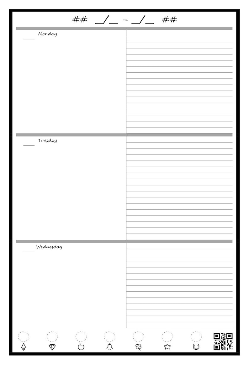 Weekly View 2 Page Weekly Calendar Printable Calendar Etsy