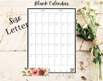Monthly Blank Calendar for Rocketbook Planner Digital Download