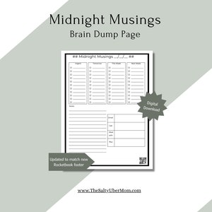 Brain Dump Midnight Musings Digital Download Journal Page With New