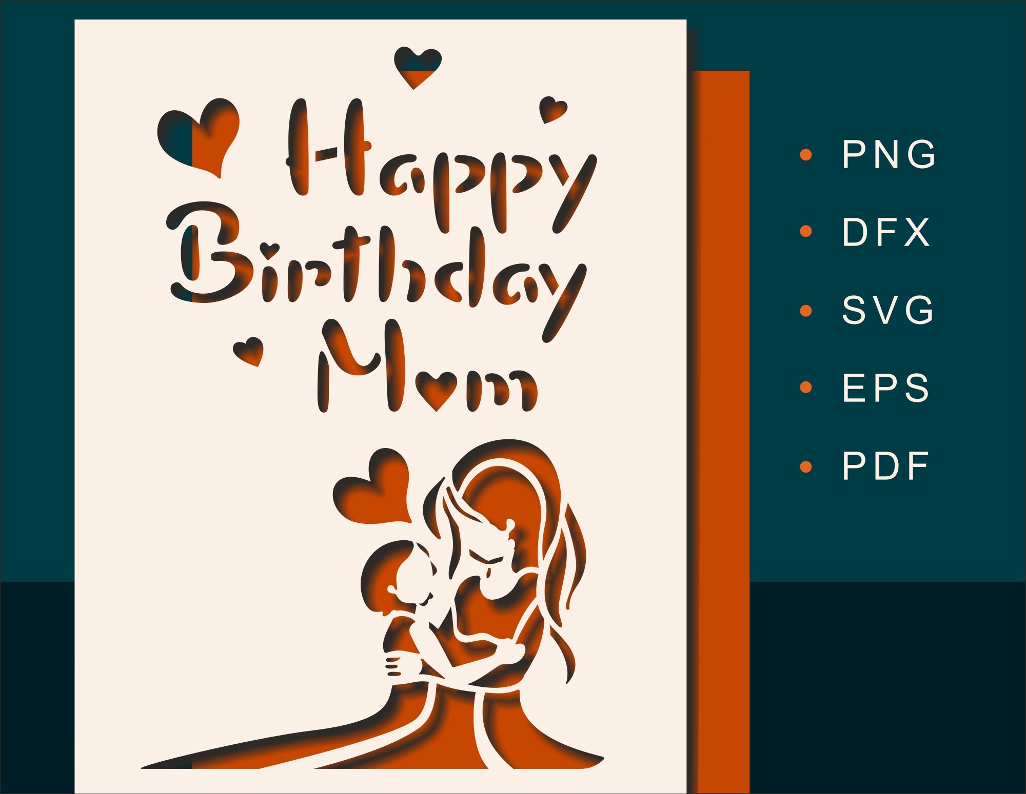Happy Birthday mom card SVG papercut template | Etsy