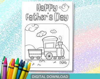 Tarjeta para colorear de un tren de vapor para el Día del Padre: actividad imprimible para niños (PDF)