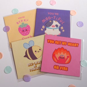 4 Postkarten im Set | handgemalte Postkarte | süße kawaii Illustration Kunstdruck Elmo Arson Mootiful Believe süsser Elmo Arson Mootiful Believe