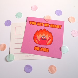 elmo Feuer meme Postkarte | handgemalte Postkarte | süßer kawaii Illustration Kunstdruck lustiges lustiges Elmo Brandstiftung mein Herz in Brand gesetzt
