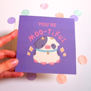 cartolina moo-tiful / cartolina fatta a mano / stampa artistica di illustrazione kawaii bellissima mucca carina cottagecore
