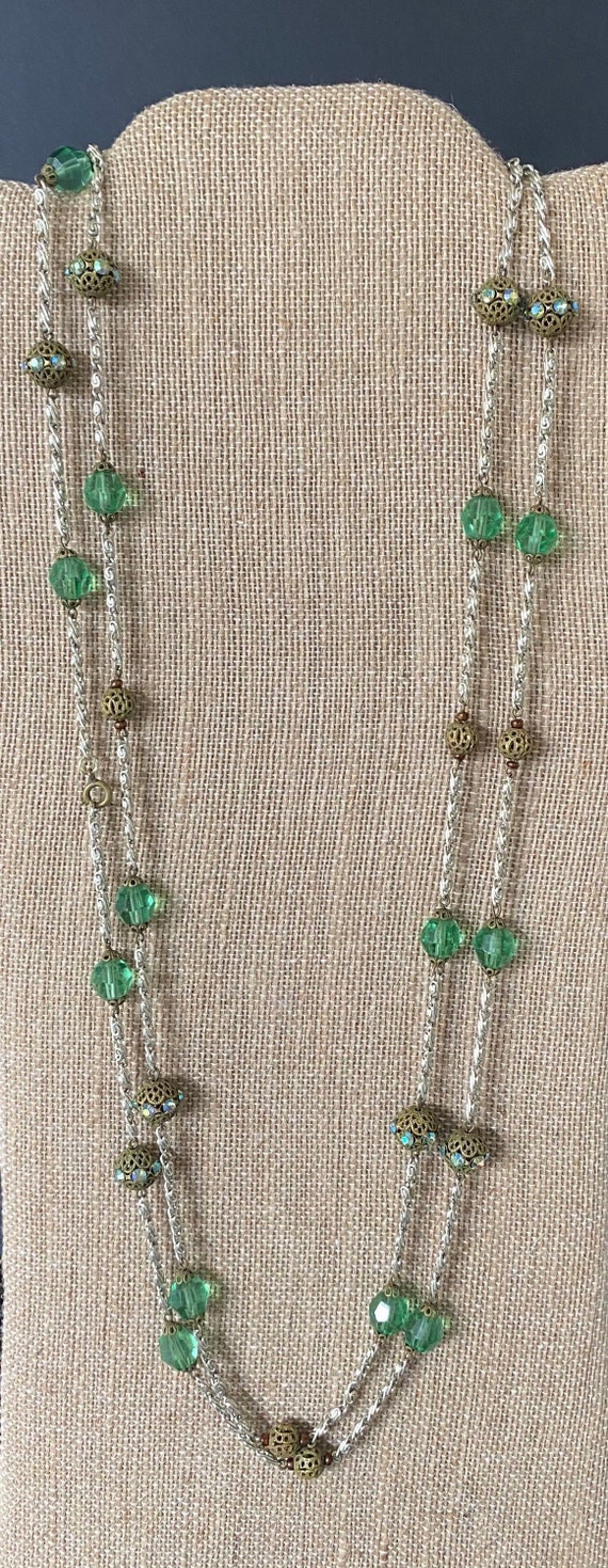 Gorgeous 58” Brass/Green Glass Beads