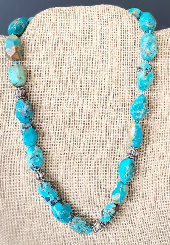 Hand Knotted Turquoise and Silver Necklace
