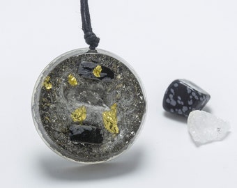 Collana pendente obsidiana a fiocco di neve Orgonite
