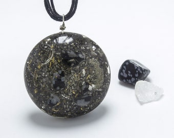 Collana pendente obsidiana a fiocco di neve Orgonite