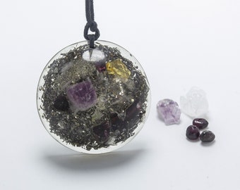 Collana Pendente Di Granato e Ametista Orgonite