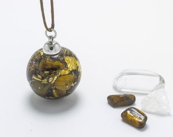 Collana pendente orgonite tiger's eye ball
