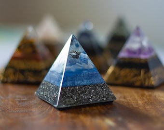 Mini Blue Aventurine and Black Tourmaline Orgonite pyramid