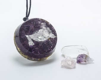 Orgonite Amethyst and Rose quartz Pendant Necklace