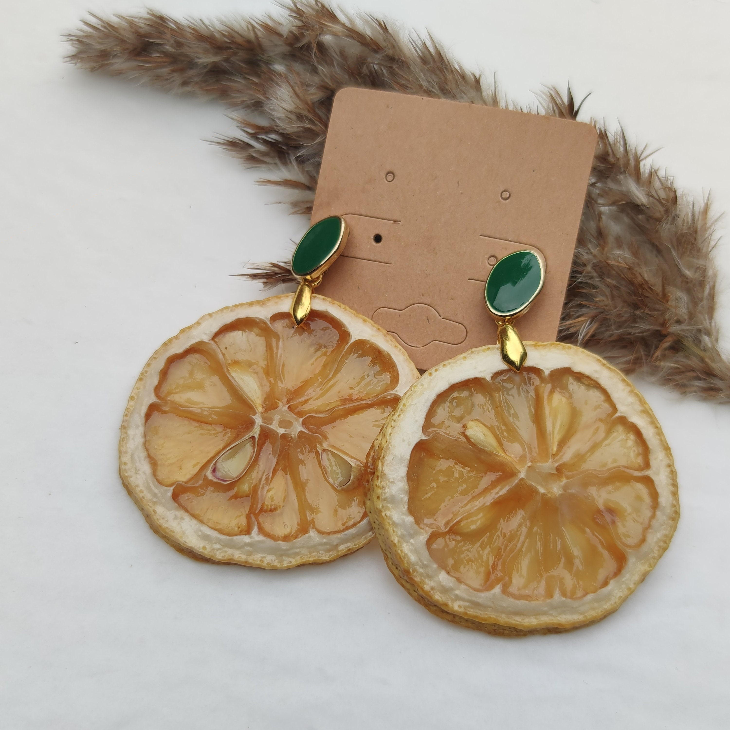 Real fruit earrings resin fruit earrings Dried lemon round Etsy