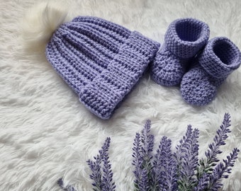 Baby Beanie & Bootie Set, Crochet Baby Gift Set, Crochet Baby Shower Gift