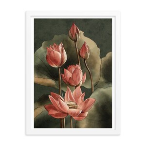 Lotus Framed Poster Wall Art, Floral Wall Art Framed Poster, Lotus Flower Framed Poster, Red Lotus Flower Print