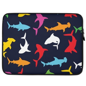 Colorful Shark Designer Laptop Sleeve, Shark Pattern Custom Laptop Case, Gift for him, Gift for her, Birthday Gift
