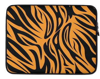 Tiger Print Laptop Sleeve: Orange & Black Neoprene Case