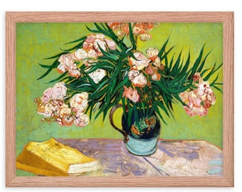 Vase with Oleanders and Book Wall Art Framed Poster, Vincent Van Gogh Wall Art Framed Poster, Small Framed Art Decor, Housewarming Gift