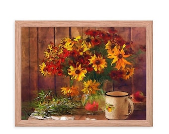 Floral Framed Poster, Autumn Still Life Wall Art, Housewarming Gift
