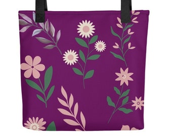 Pink Floral Polyester Tote Bag, Shoulder Bag