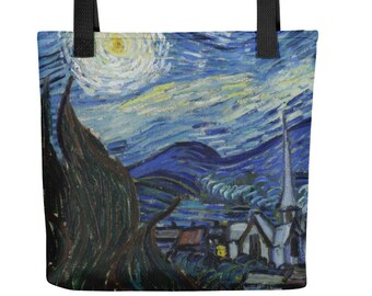Van Gogh Starry Night Print Tote Bag: Polyester Shoulder Bag