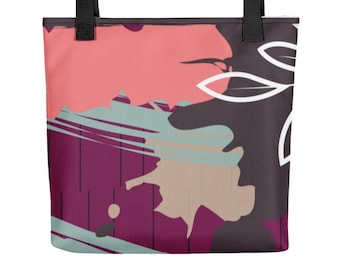 Botanical Abstract Design Tote Bag, Gift for Her, Birthday Gift, Trendy Decorative Shopping Bag, Polyester Shoulder Bag