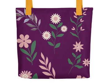 Pink Floral Polyester Tote Bag, Shoulder Bag