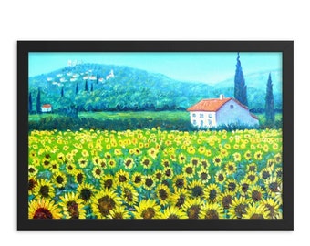 Sunflowers of Provence Framed Poster: Floral Oil Painting Wall Art