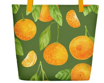 Orange Print Huge Tote Bag: Trendy Polyester Beach Bag