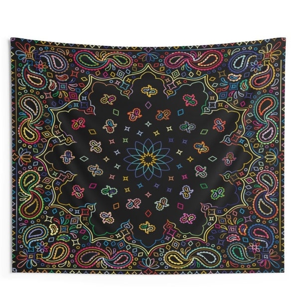 Colorful Paisley Design Indoor Wall Tapestry, Housewarming Gift, Bohemian Wall Decor