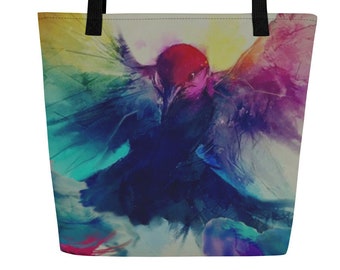 Oeuvre d'art artistique oiseau grand sac fourre-tout de créateur, cadeau pour elle, cadeau d'anniversaire, grand sac à provisions de créateur, sac de plage en polyester