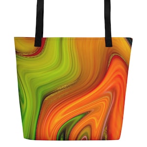 Huge Tote Bag Orange Marble Print, Gift for Her, Birthday Gift, Trendy Decorative Shopping Bag, Polyester Beach Bag