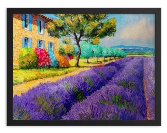 Lavender Field Framed Poster: Floral Farmhouse Wall Art