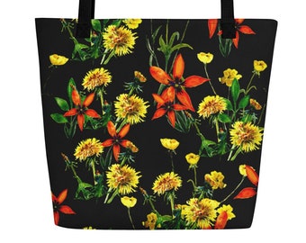 Floral Print Huge Tote Bag: Trendy Polyester Beach Bag