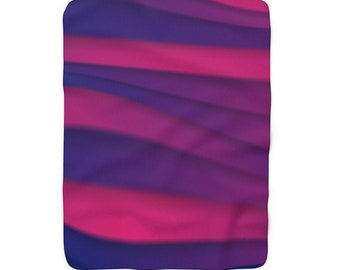 Manta de forro polar Sherpa ondulada: diseño rosa, morado y azul.